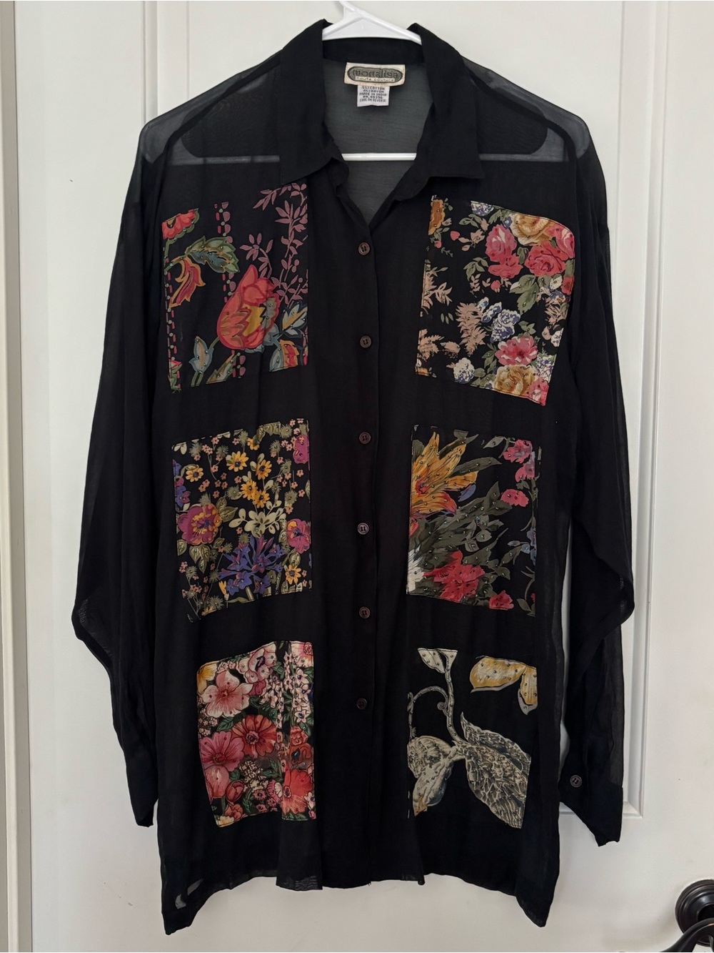 Mona Lisa Haute Couture floral patchwork tunic top Large art to wear vintage 90s